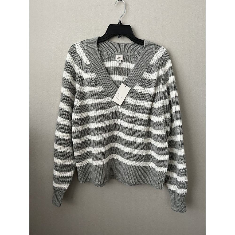 A New Day Sweater Womens XL Grey Striped Pullover Slouchy Boho Cozy‎ Chunky Knit - Picture 8 of 9